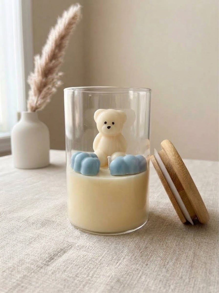 Teddy bear candle blue Unscented