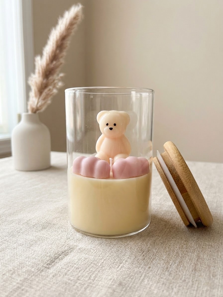 Teddy bear candle blue Unscented