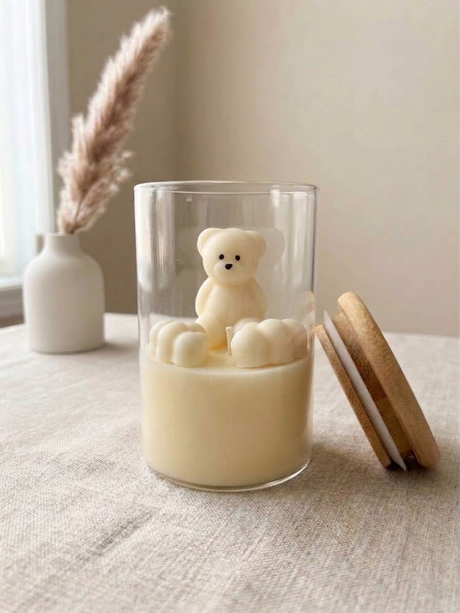 Teddy bear candle blue Unscented